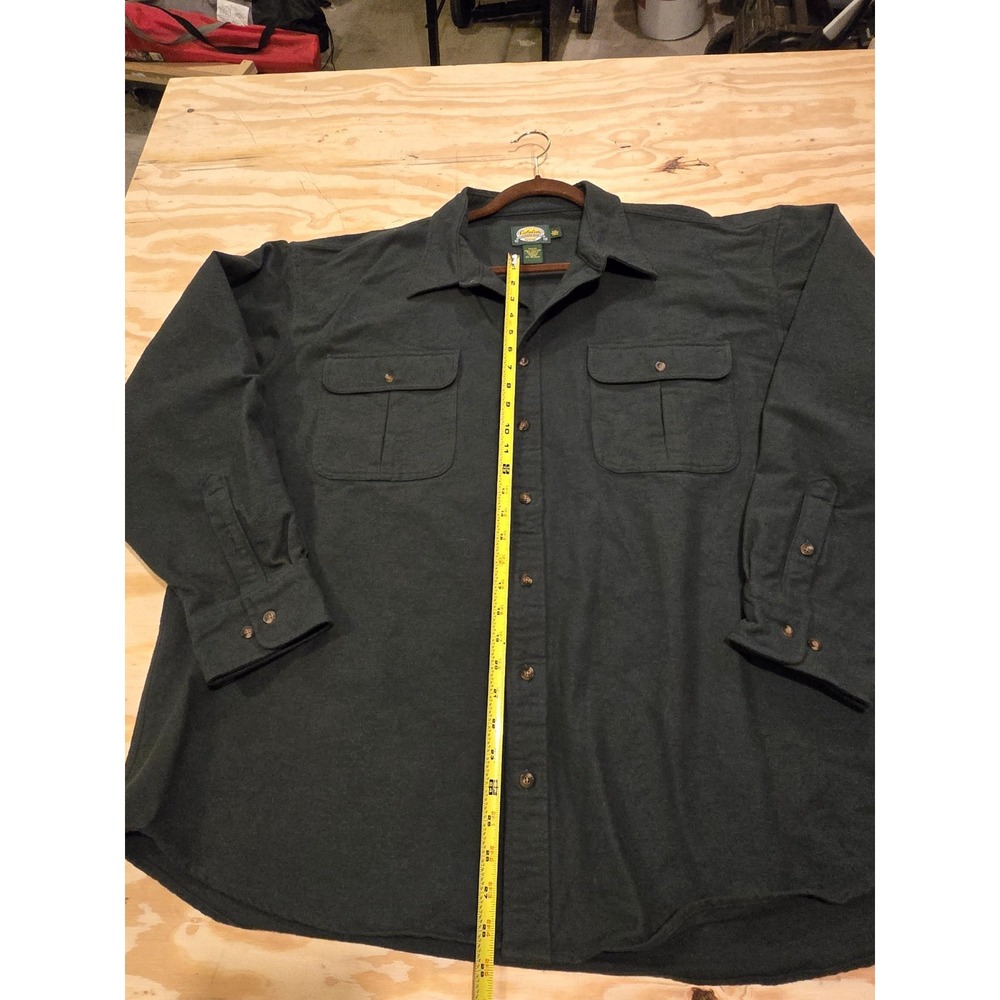 Cabela's Men's 3XLT Big & Tall Dark Green Flannel Cotton Button-Up Shirt Pockets - Picture 5 of 8